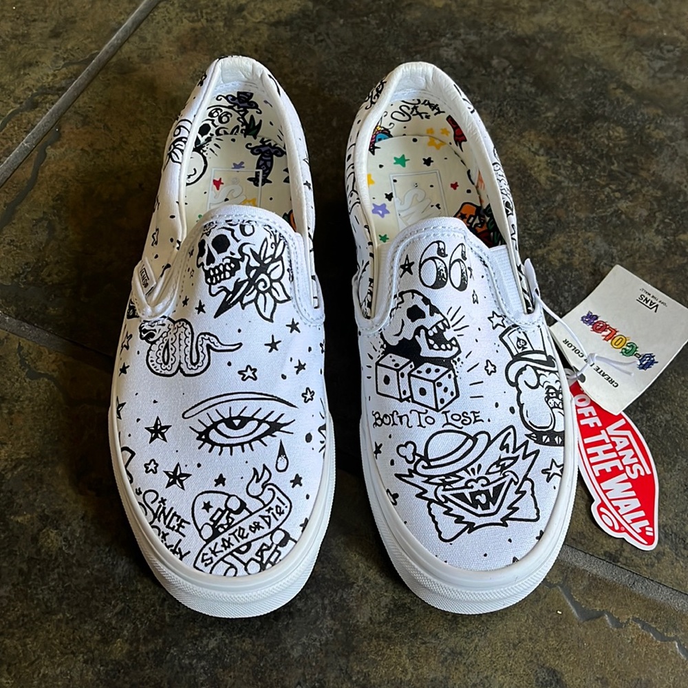 Vans Black and White Slip On Sneakers - never worn - Size 6.5 Womens
